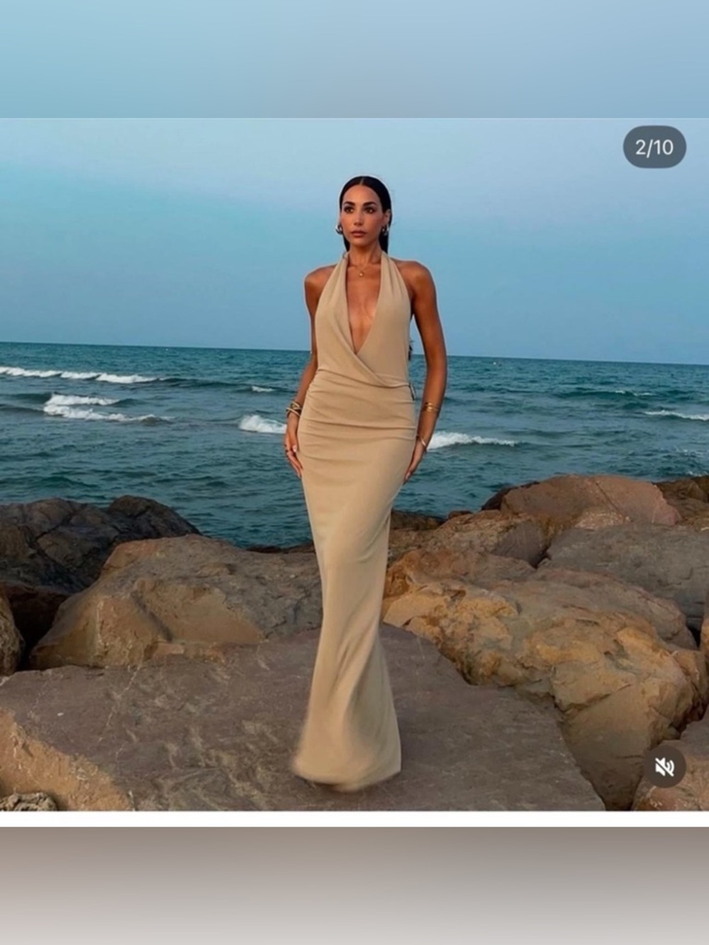 Zara Cream Halter Draped Maxi Dress with Side Brooch - Picture 9 of 11